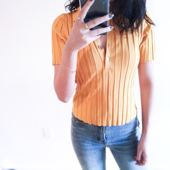 Zara Tops - Zara yellowish orange ribbed polo top